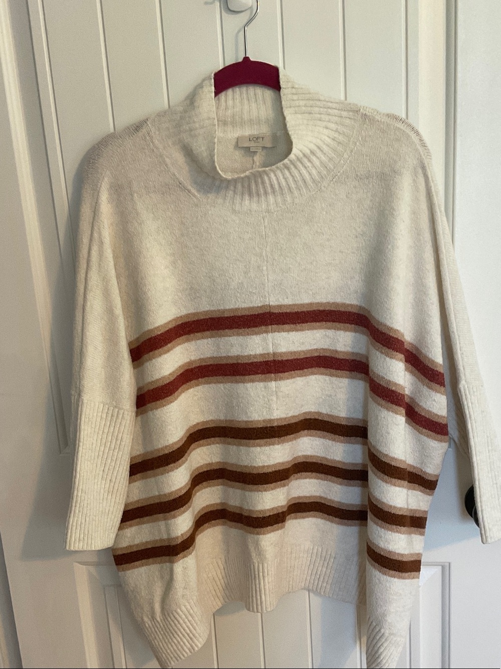 LOFT Cream Sweater with Rust and Brown Stripes